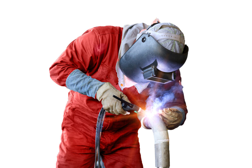 Worker,Man,Welding,Piping,Isolated,On,White,Background