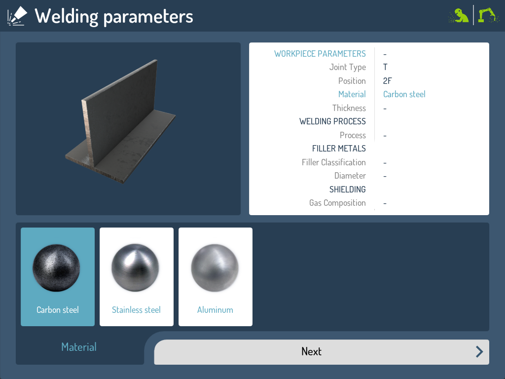 Seabery Welding Simulator Software - Materials